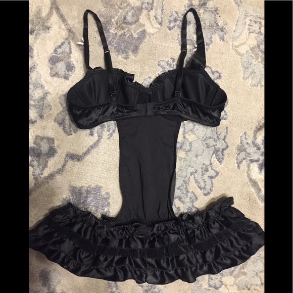 VS Sexy Little Things cutout ruffled Maid Costume  apron teddy slip lingerie 34B - Picture 5 of 6